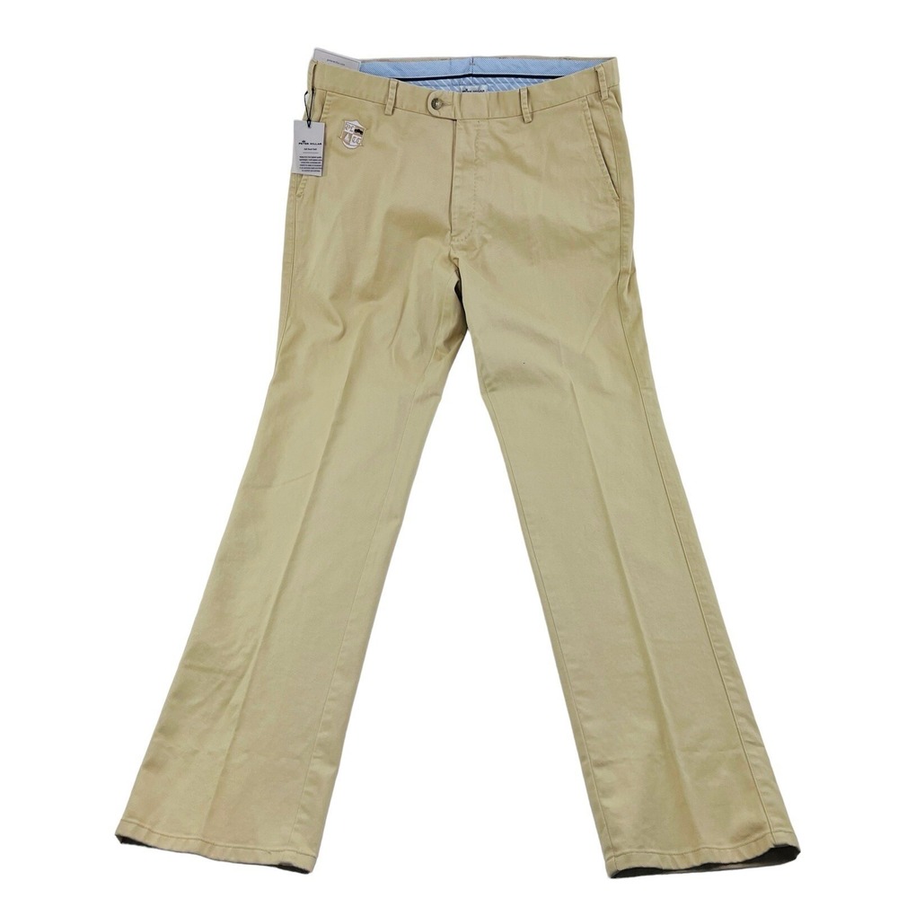 NWT Peter Millar Desert Sand Flat Front Cotton Spandex Pants Mens Size 36X34 - Picture 1 of 6